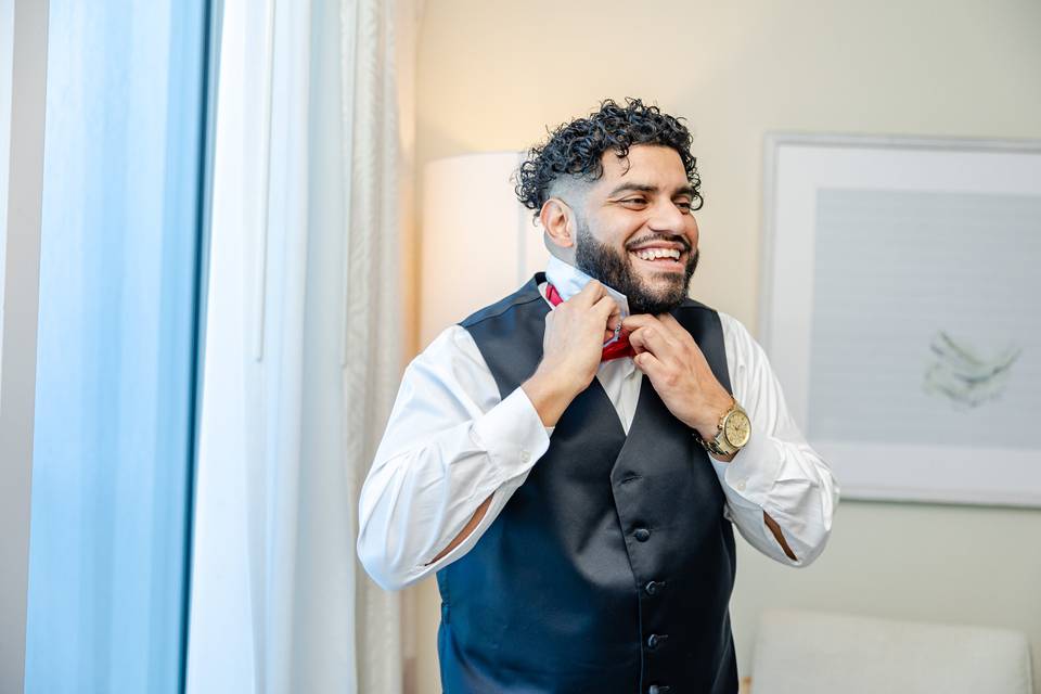 Groom getting ready