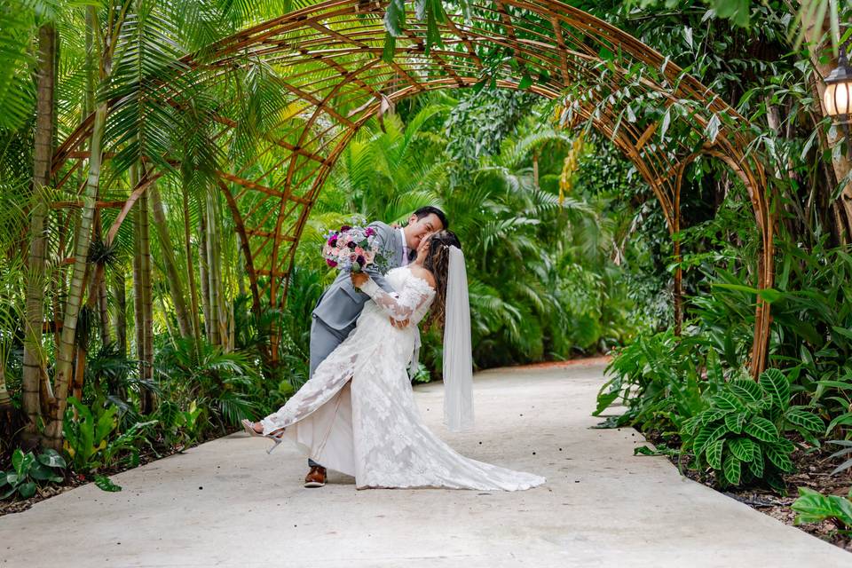 Bride and Groom Kiss and Dip