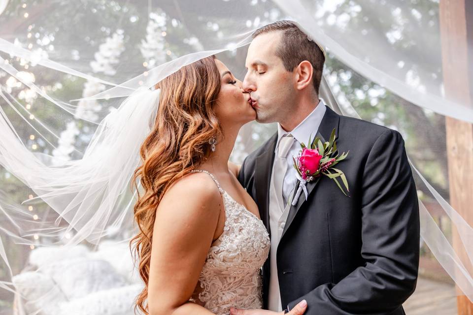 Poses with bridal veil