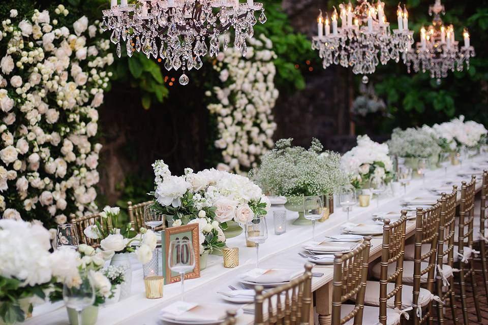 Table setup and candle light chandelier