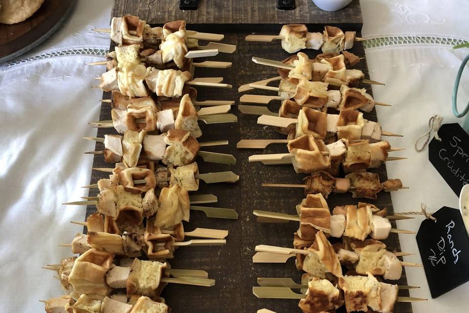 Chicken and waffle skewers