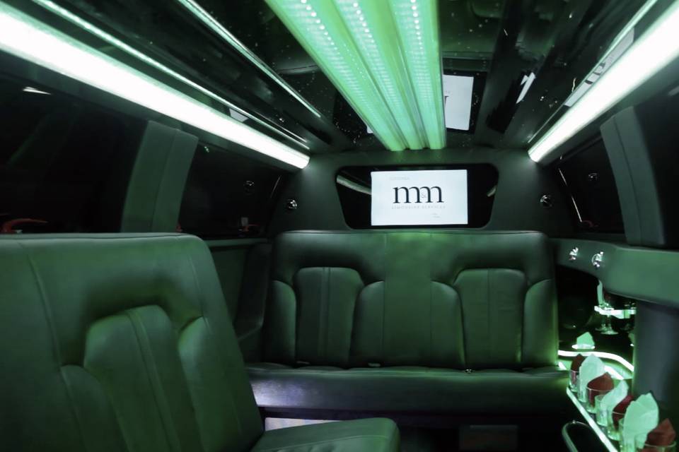 Limo's interior with green lights