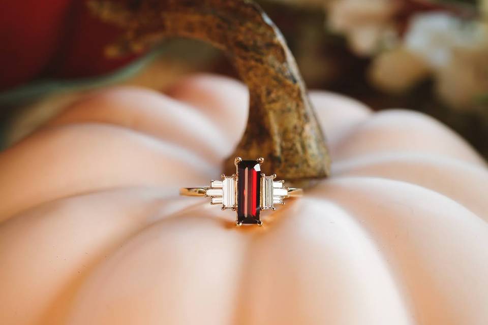 Garnet Art Deco Custom Ring
