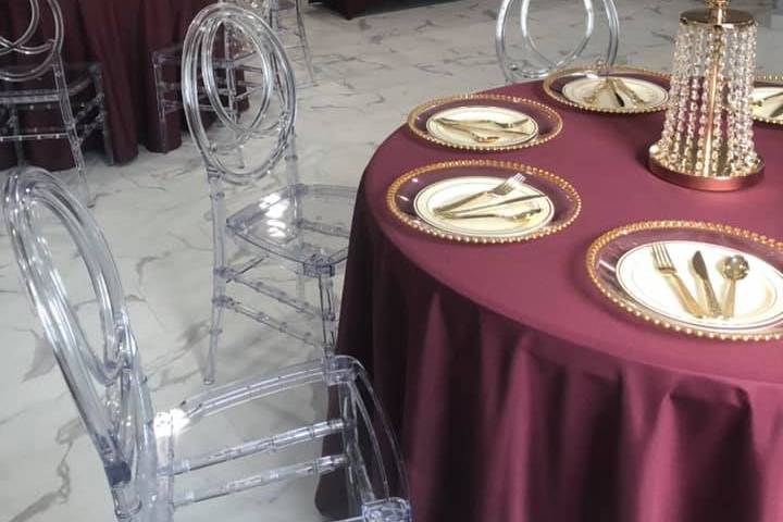 Round tables and clear chairs