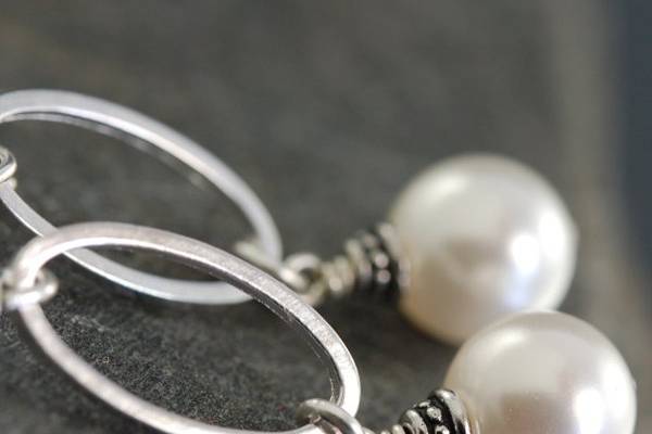 Handmade white pearl earrings