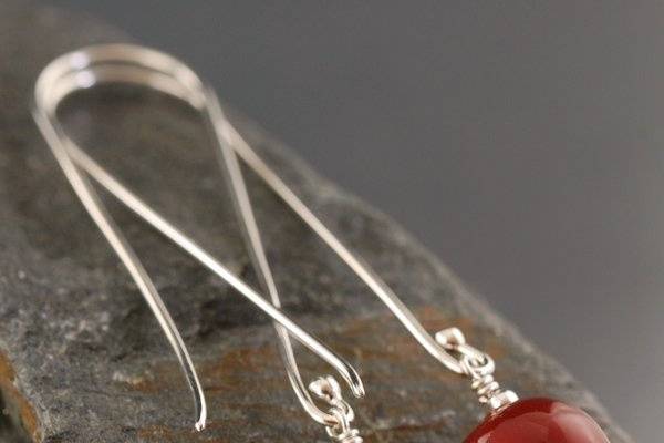 Wine Red Glass pearls on Long sterling silver earwires