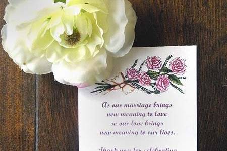 Sample  Wedding/Bridal design (Bouquet of Roses) shown on Personalized  Flower Seed packet wedding favor.