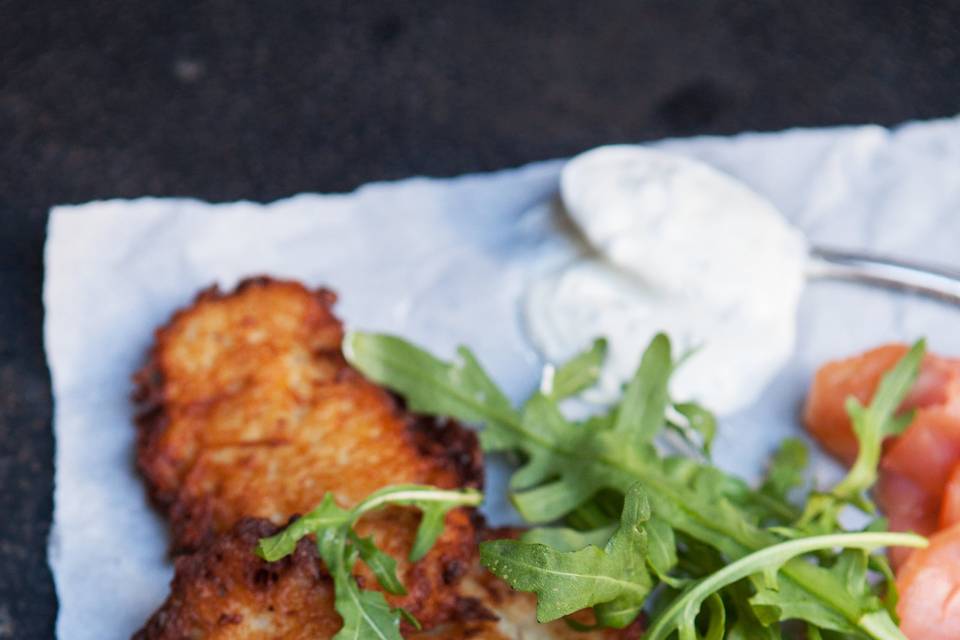 Potato latkes and caviar