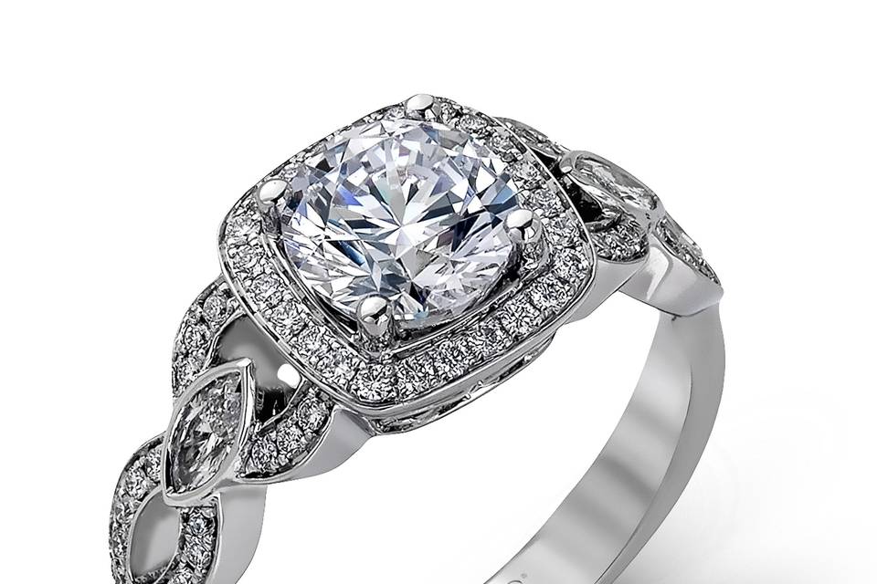 Style	TR395	<br>	18K white gold ring comprised of 0.23ctw round white diamonds and 0.20ctw marquise diamonds.