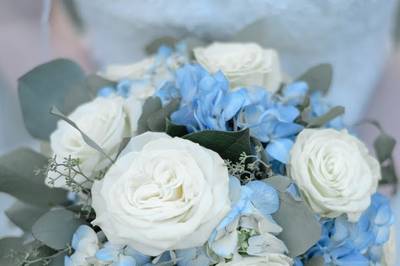 Blue Hydrangeas & White Roses