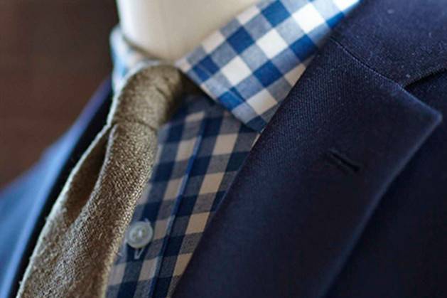 Navy Blue Checkered Dress Shirt