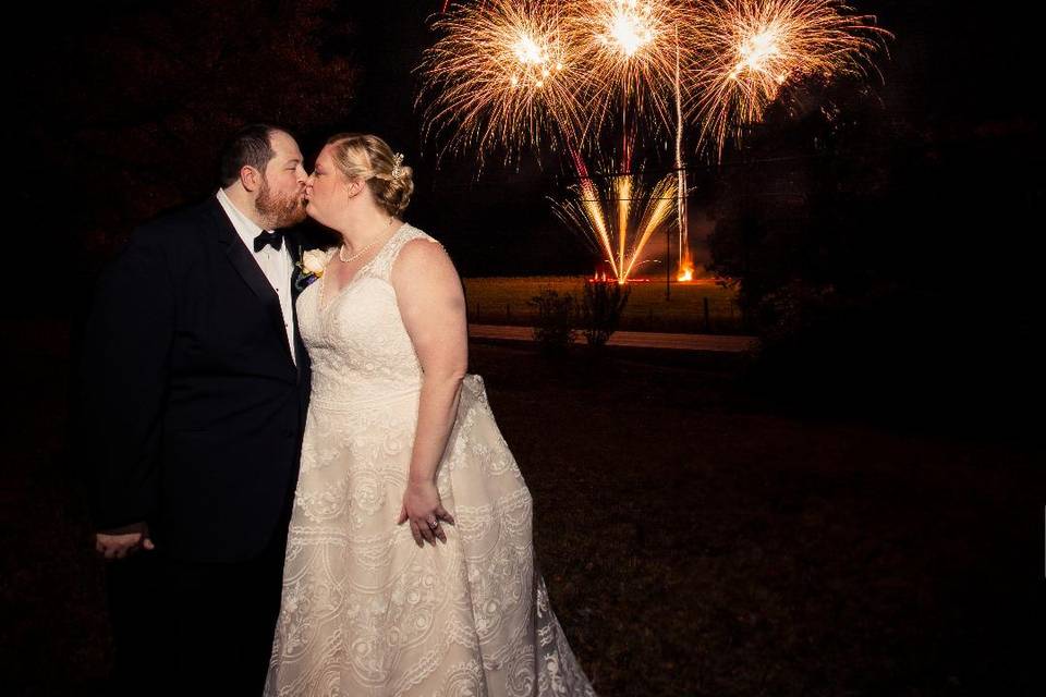 Newlyweds by the fireworks