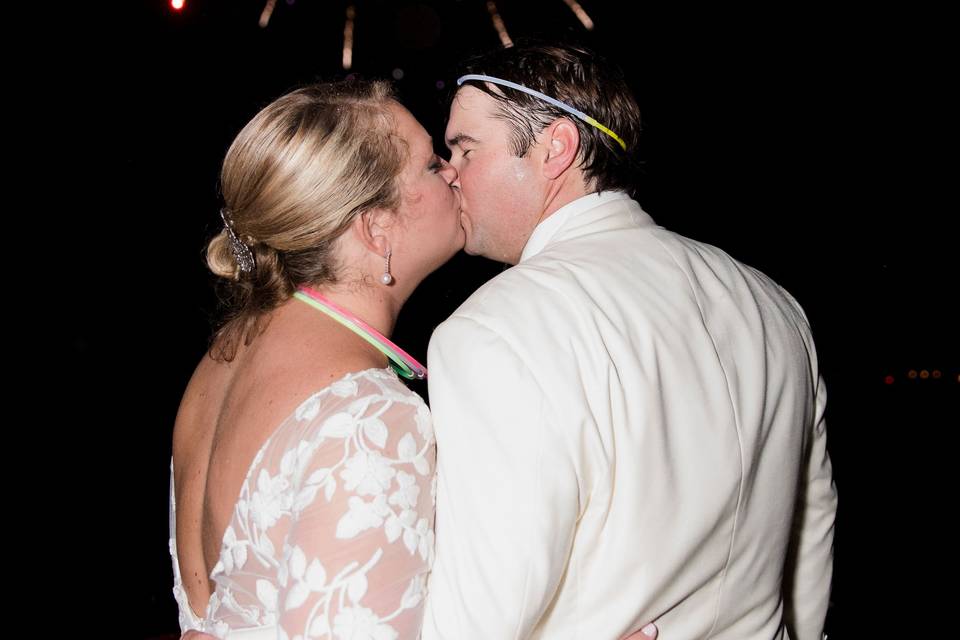 Newlyweds by the fireworks