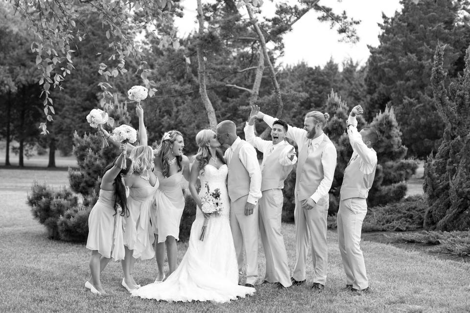 The bride and groom with friends