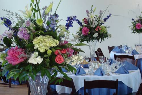 Blue table setup with centerpiece