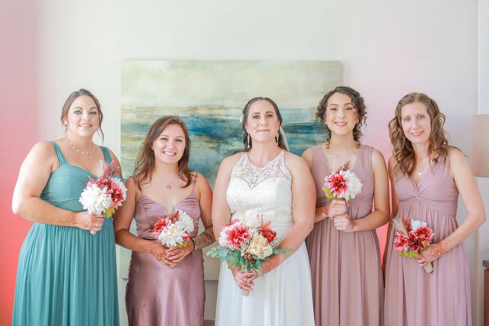 Lucy and her happy bridesmaids