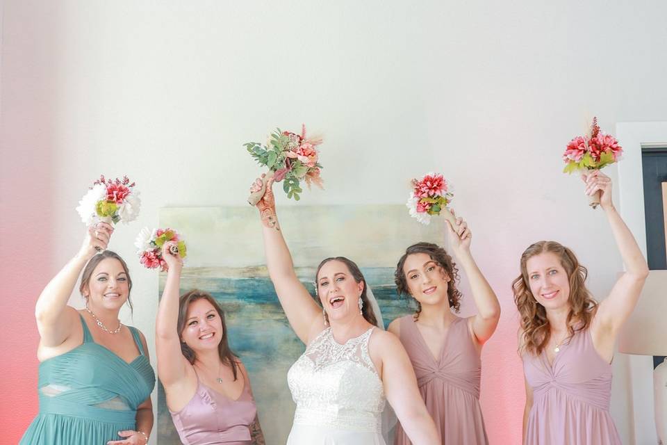 Lucy and her happy bridesmaids