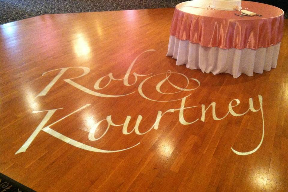 Round table with bride and groom names