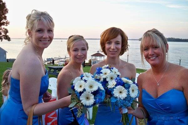 Bridesmaids and their bouquets