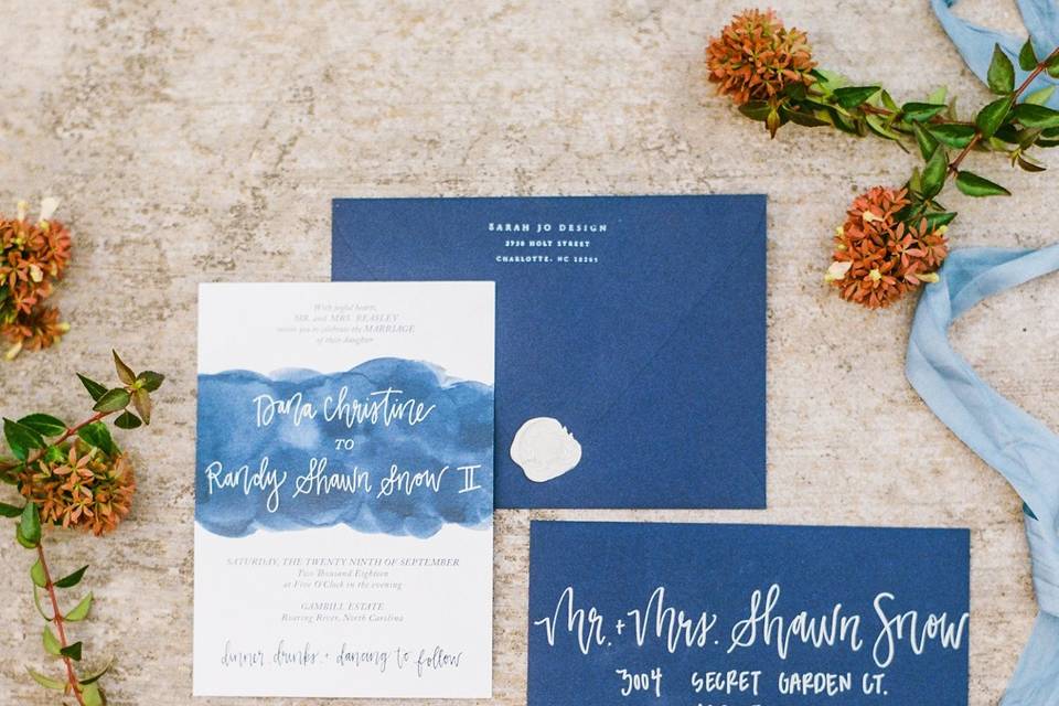 Navy Watercolor Invite Suite