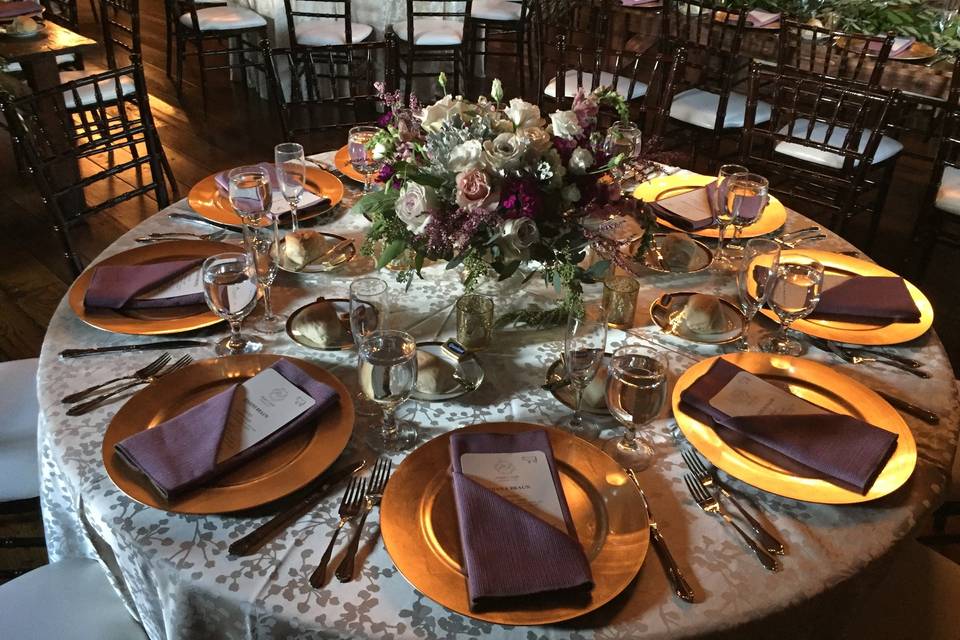 Table setup with flower centerpiece