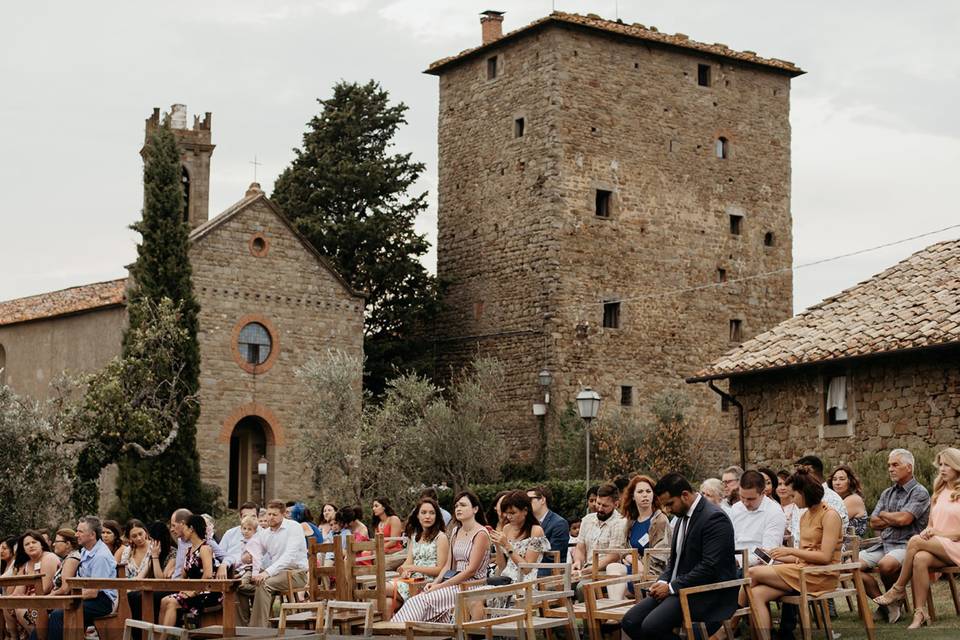 Ceremony on the castle lawn.