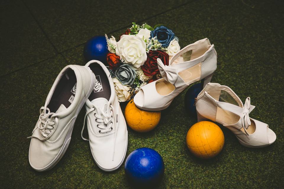 Bocce balls and shoes