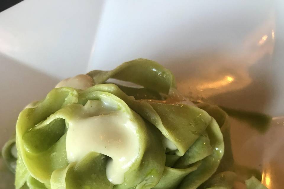Chive infused pasta fonduta