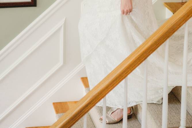 Bride coming down the stairs