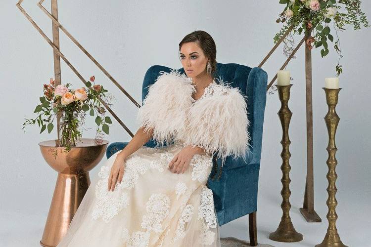 Daphne ostrich feather cape in champagne
