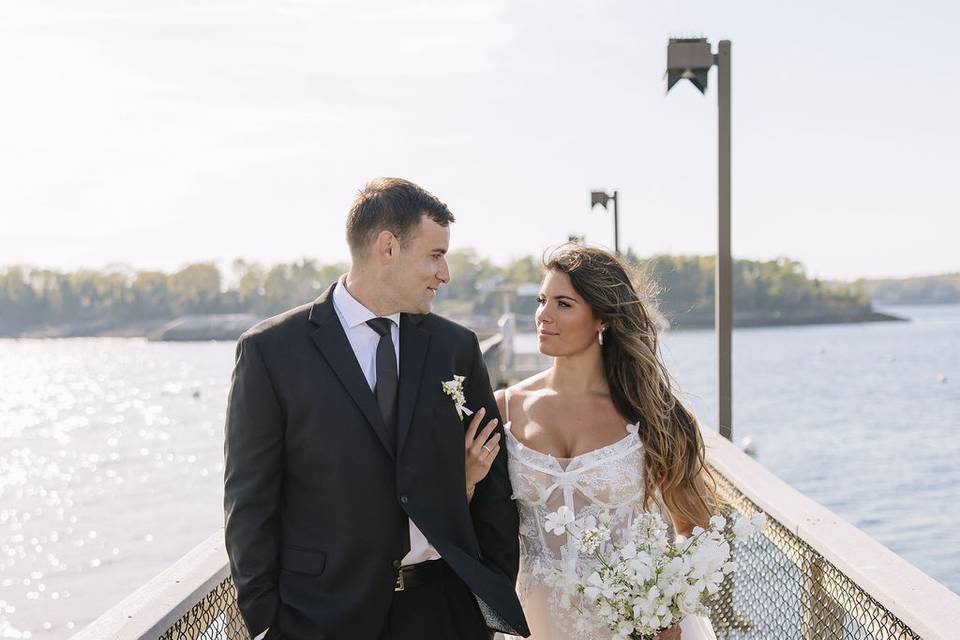 Bride and groom walking