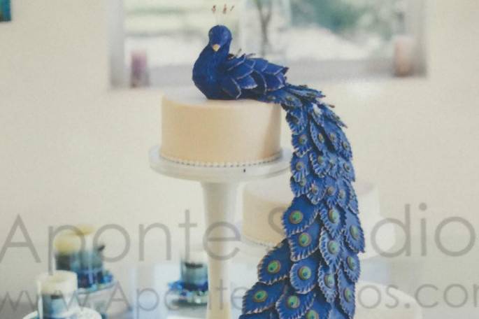 Peacock shaped wedding cake