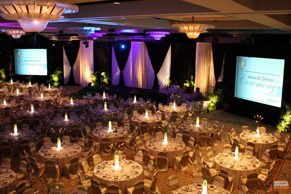 Formal event with lighting and audio visual presentation package