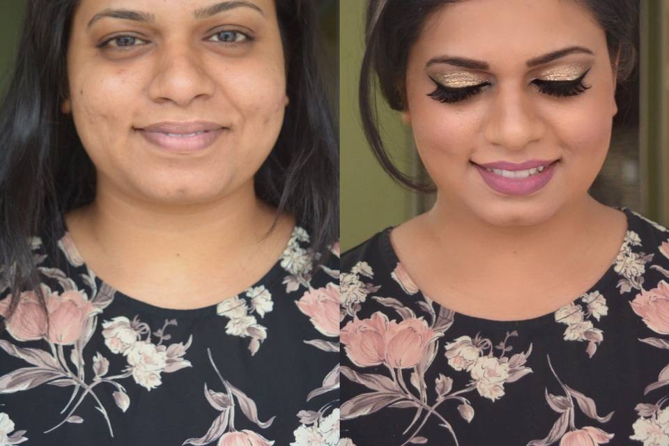 Before and after makeup look
