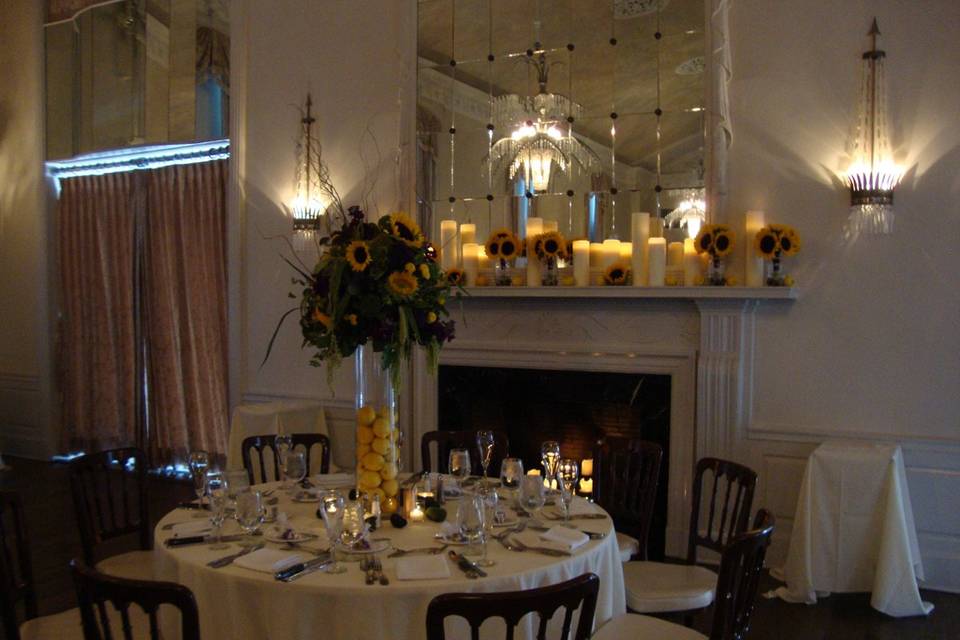 Table setup with flower centerpiece