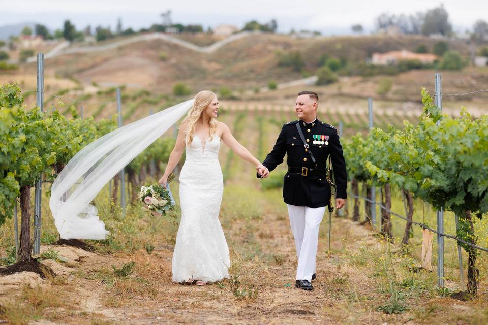 Walking hand in hand at Avensole Winery