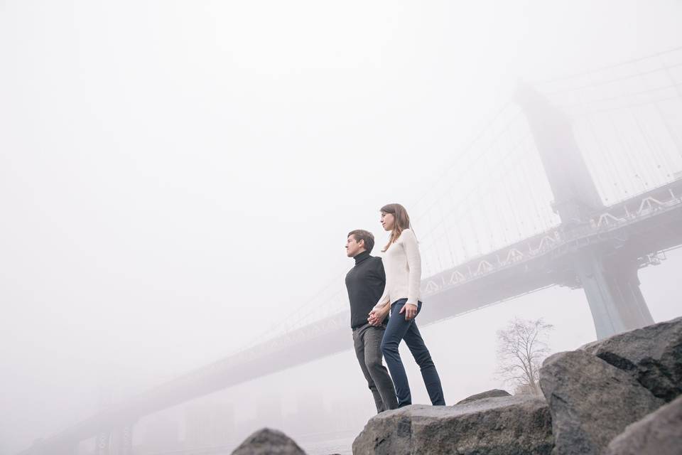 Nyc wedding photographer: nyc engagement photos in dumbo at the brooklyn bridge