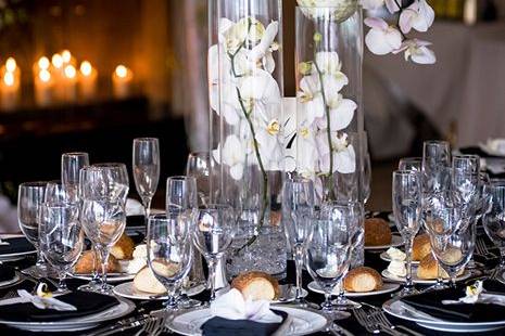 Table setup with flower centerpiece