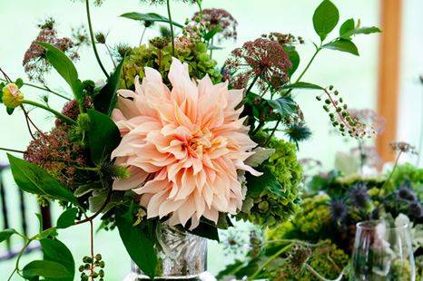 Table setup with flower centerpiece
