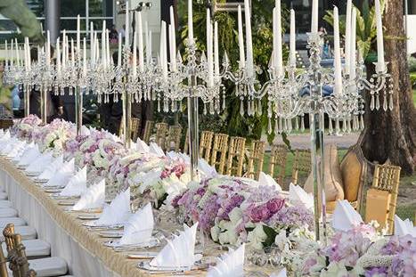 Table setup with candle centerpiece