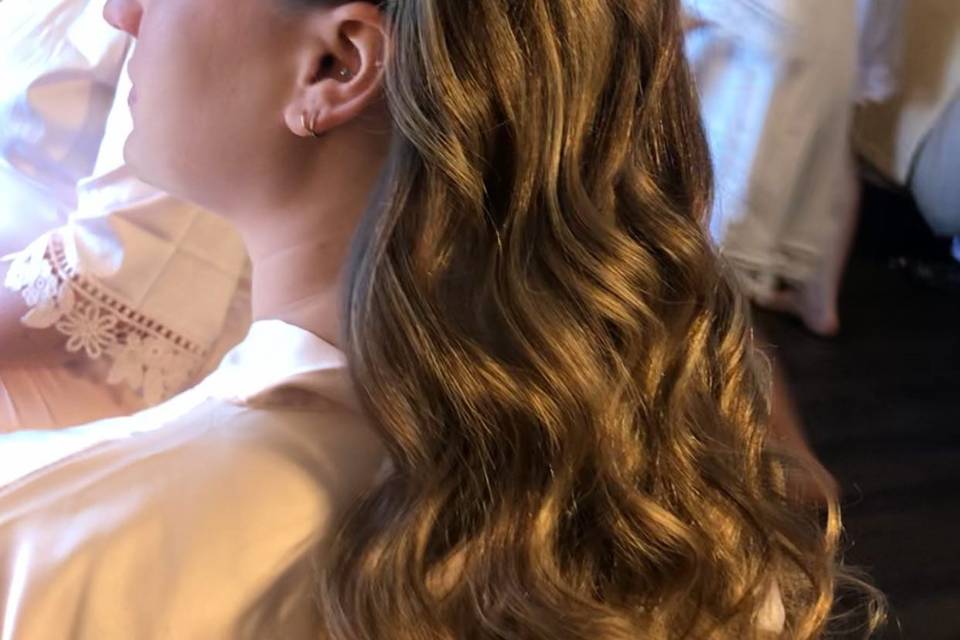 Side pinned with curls