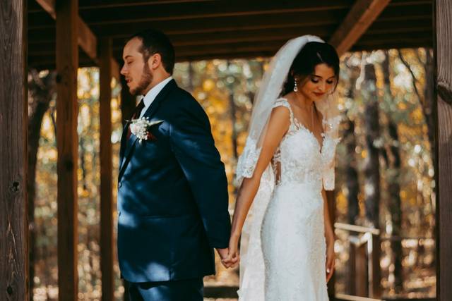 Newlyweds hand-in-hand