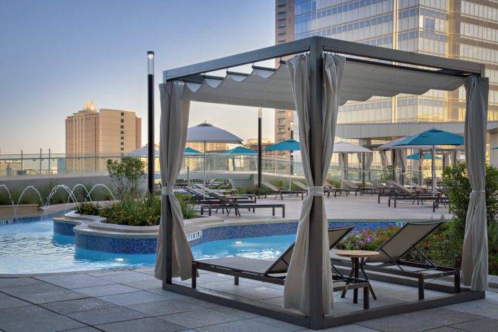 Cabana by the texas-shaped lazy river