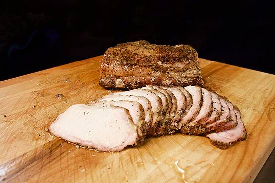 Pork loin with raspberry chipotle