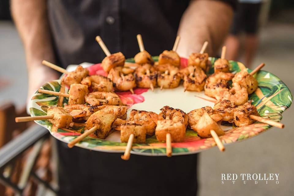 Blackend shrimp with grilled pineapple kabob