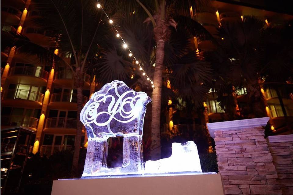 Customize your interactive ice luge with your monogram and signature drink