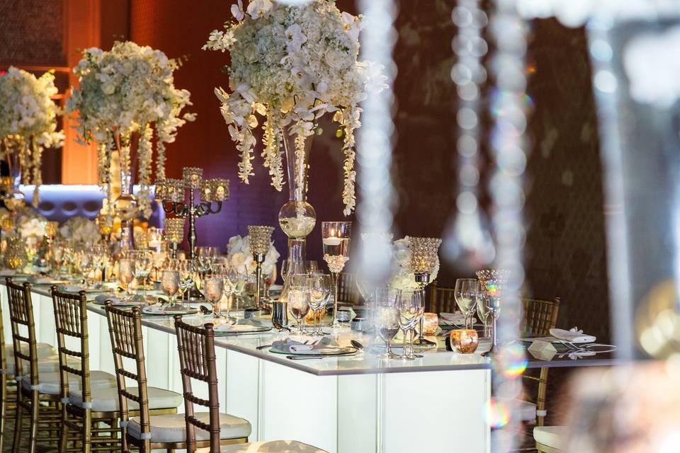 White and gold wedding with heavenly crystal details