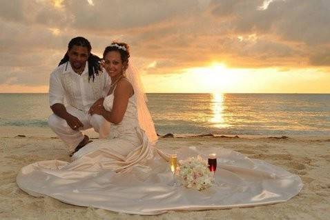 Destination wedding on the beach at sunset