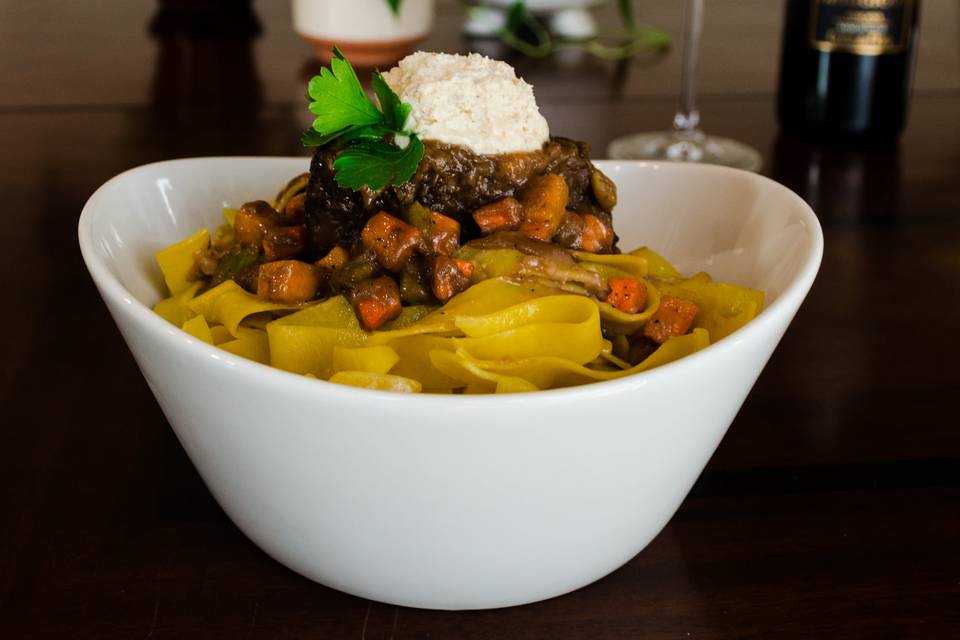 Italian pot roast and poached pear salad