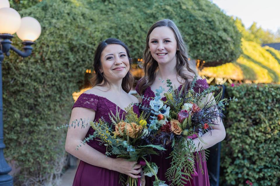 Bridesmaids holding bouquet